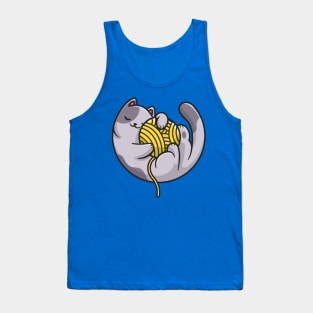 Cute Cat Sleeping And Hug Yarn Ball Cartoon Tank Top